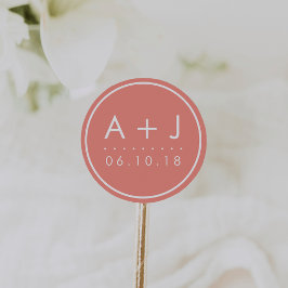 Moderne Monogramm-Hochzeitsticker | Korallen Runder Aufkleber