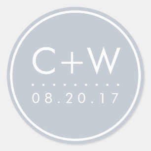 Moderne Monogramm-Hochzeitsticker   Light Gray Runder Aufkleber