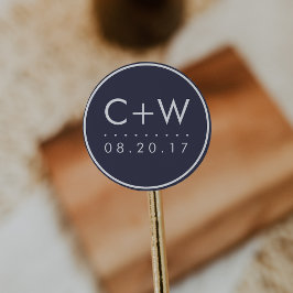 Moderne Monogramm-Hochzeitsticker | Midnight Blue Runder Aufkleber