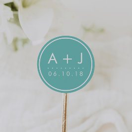 Moderne Monogramm-Hochzeitsticker | Pool Runder Aufkleber