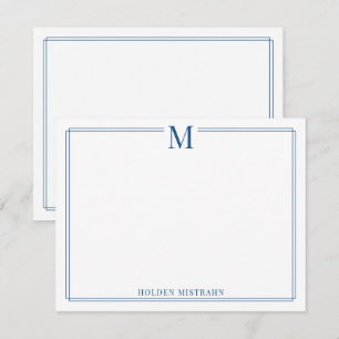 Moderne Monogramm-Initiale Blaue Rand-Papeterie Mitteilungskarte