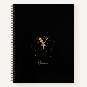 Moderne Monogramm-Initiale Buchstabe Y Blumenmuste Notizbuch