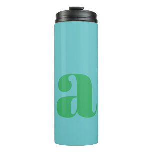 Moderne Monogramm-Initiale in Blau und Grün Thermosbecher