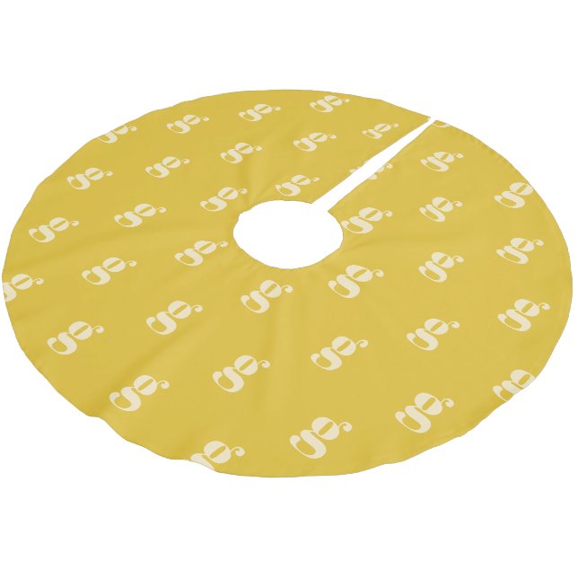 Moderne Monogramm-Initiale Pastellgelb Creme Polyester Weihnachtsbaumdecke (Schrägansicht)