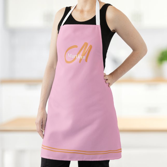 Moderne Monogramm-Initiale Pink Orange  Schürze (Easily personalize this apron with your name and initial.)