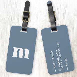 Moderne Monogramm-Initiale Staubblau-Grau Gepäckanhänger