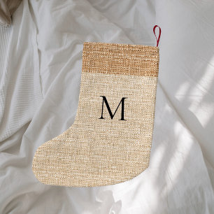 Moderne Monogramm-Initialen auf Beige-Jute Kleiner Weihnachtsstrumpf