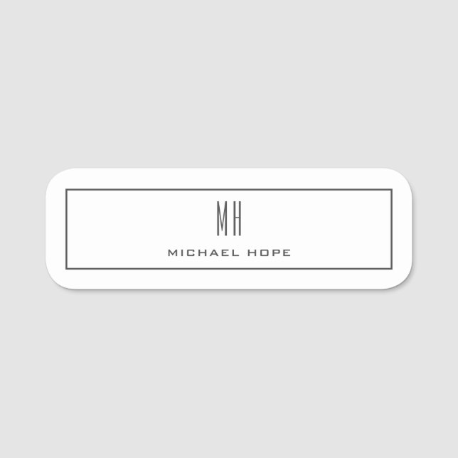 Moderne Monogramm-Initialen Beruflich Schlicht ein Namensschild (Vorderseite)