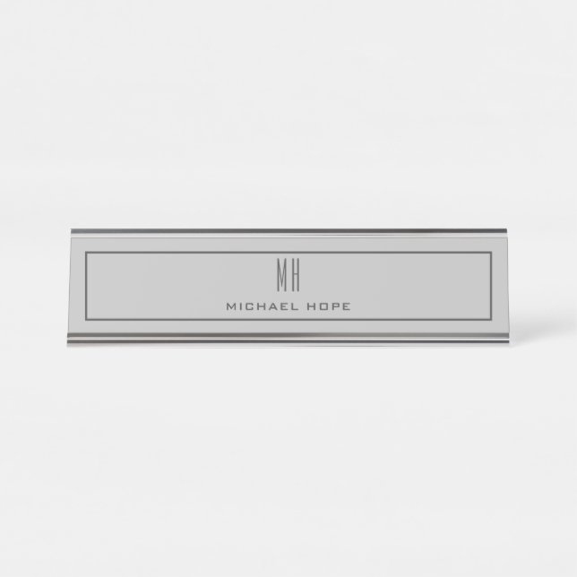 Moderne Monogramm-Initialen Beruflich Schlicht ein Schreibtischnamensplakette (Vorderseite )