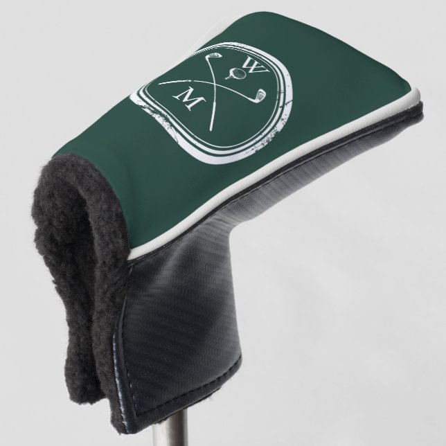 Moderne Monogramm-Initialen Emerald Green Golf Headcover (3/4 Vorderseite)