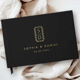 Moderne Monogramm-Initialen Hochzeit schwarze real Gästebuch