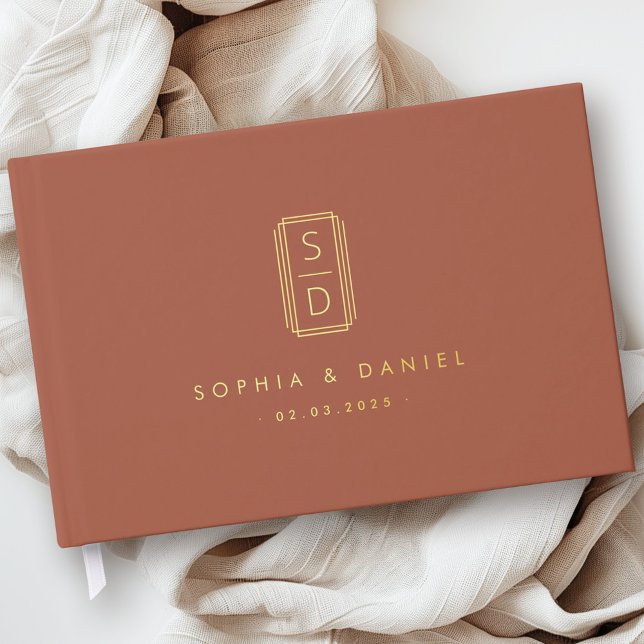 Moderne Monogramm-Initialen Hochzeitweißfolie Gästebuch (Modern monogram initials wedding white real foil guest book)