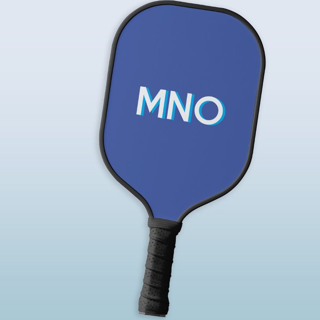 Moderne Monogramm-Initialen mit Schlagschatten Bla Pickleball Schläger (Modern monogram initials personalized drop shadow pickleball paddle in blue)