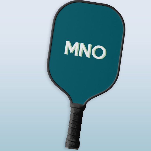 Moderne Monogramm-Initialen mit Schlagschatten in  Pickleball Schläger (Modern monogram initials personalized drop shadow teal green pickleball paddle)