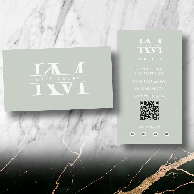 Moderne Monogramm-Initialen Professionell Salbeigr Visitenkarte (Modern Monogram Initials Professional Sage Green Business Card)