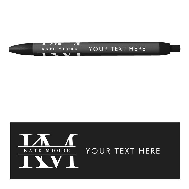 Moderne Monogramm-Initialen Professionell Schwarz  Kugelschreiber (Modern Monogram Initials Professional Black White Pen)
