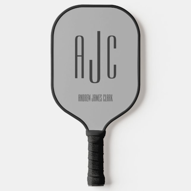 Moderne Monogramm-Initialen Schwarz Grau Pickleball Schläger (Vorderseite)