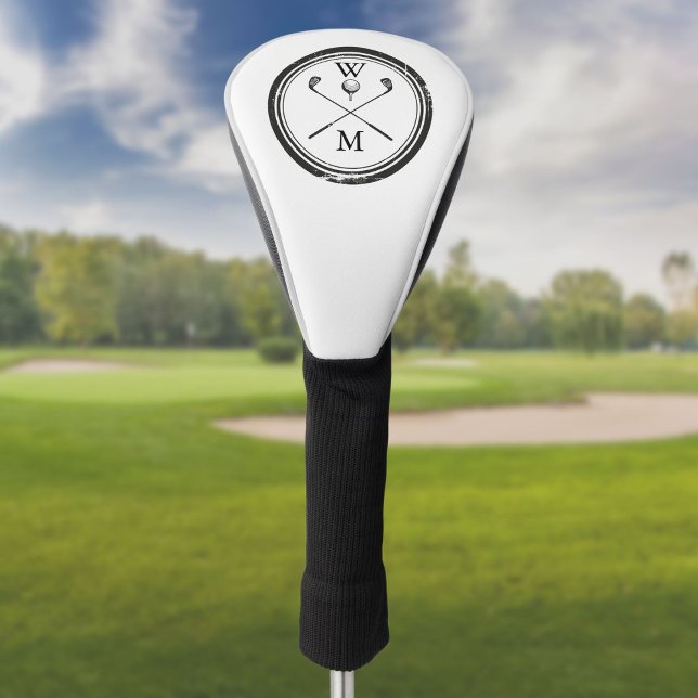 Moderne Monogramm-Initialen schwarz und weiß Golf Headcover (Von Creator hochgeladen)