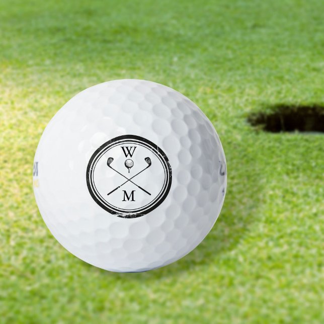 Moderne Monogramm-Initialen schwarz und weiß Golfball (Von Creator hochgeladen)