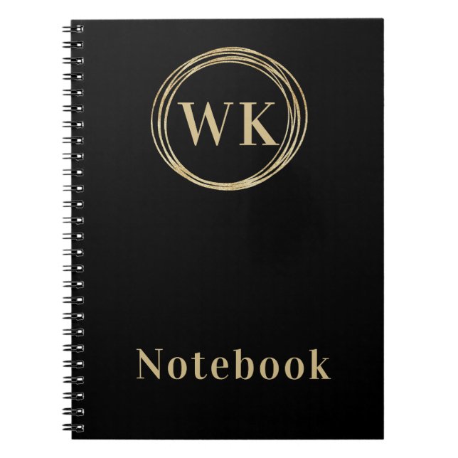 Moderne Monogramm-Initialen schwarzer Gold-Circles Notizblock (Vorderseite)