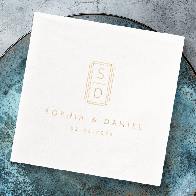 Moderne Monogramm-Initialen Servietten Mit Folie (Modern monogram initials wedding white foil napkins)