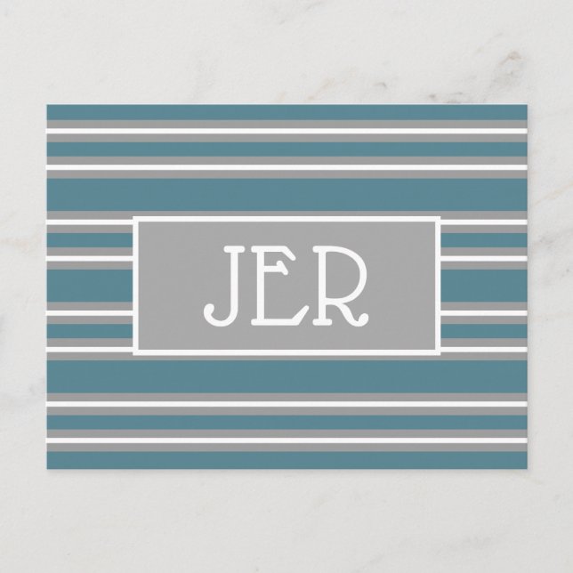 Moderne Monogramm-Initialen Vorlage Türkisgrau Postkarte (Vorderseite)