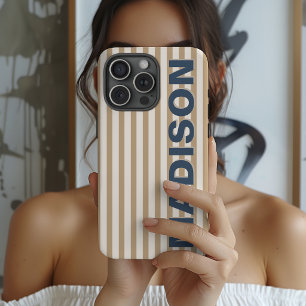Moderne Monogramm-Kamel-gestreifte Brautparty-Name iPhone 16 Pro Max Hülle