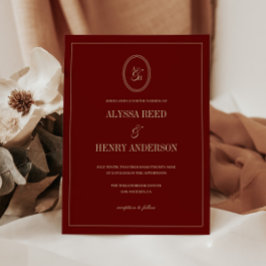 Moderne Monogramm-Klassische Weinrote Hochzeit Einladung