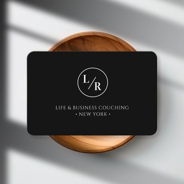 Moderne, monogramm, kreis, schwarze Visitenkarte (Modern, monogram, circle, black business card)