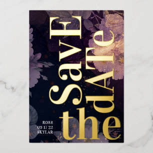 Moderne Monogramm-Lila Hochzeit im Herbst Folieneinladung