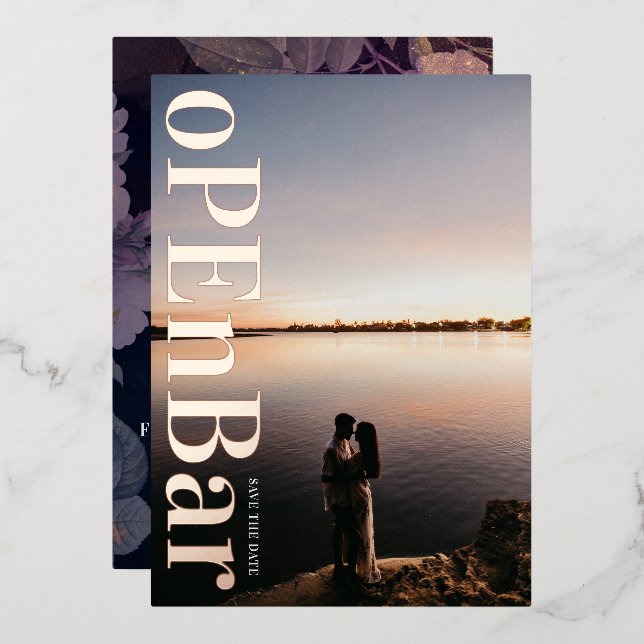 Moderne Monogramm-Lila Hochzeit im Herbst Folieneinladung (Vorderseite/Rückseite)