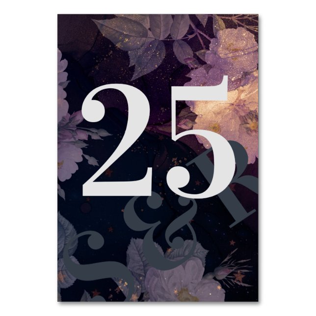 Moderne Monogramm-Lila Hochzeit im Herbst Tischnummer (Vorderseite)