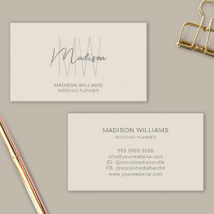 Moderne Monogramm-Logo-Creme-Hochzeitsplanerin Visitenkarte