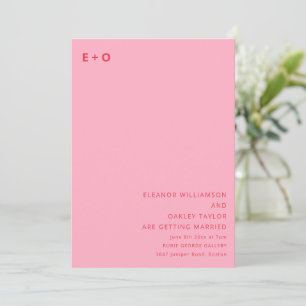 Moderne Monogramm-Minimalist-Rosa-Rot-QR-Hochzeit Einladung