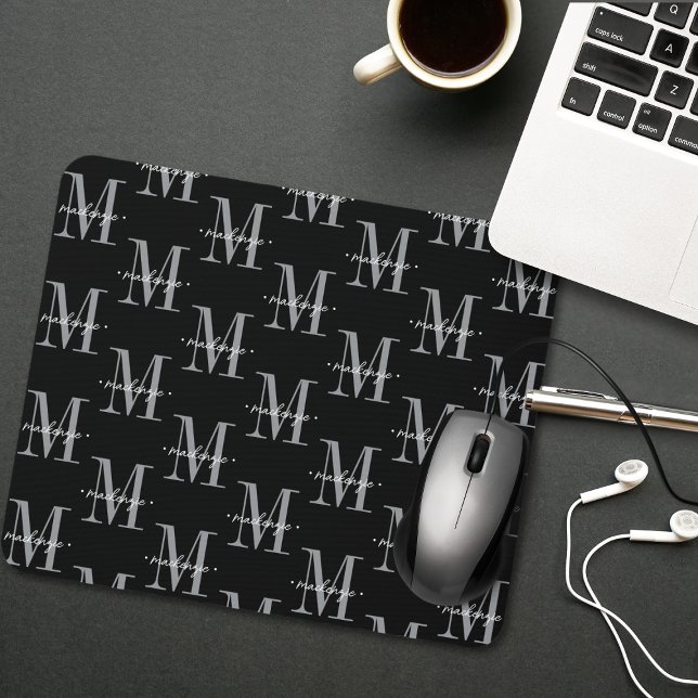 Moderne Monogramm-Minimalistik Schwarz Weiß Mousepad (Von Creator hochgeladen)