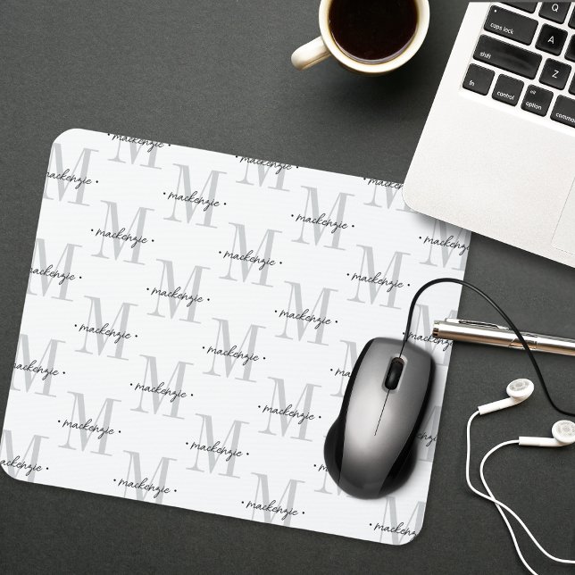 Moderne Monogramm-Minimalistik Schwarz Weiß Mousepad (Von Creator hochgeladen)