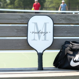 Moderne Monogramm-Minimalistik Schwarz Weiß Pickleball Schläger