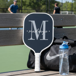 Moderne Monogramm-Minimalistik Schwarz Weiß Pickleball Schläger