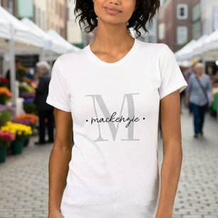 Moderne Monogramm-Minimalistik Schwarz Weiß T-Shirt