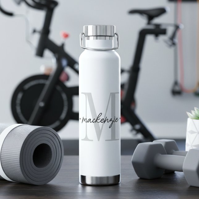 Moderne Monogramm-Minimalistik Schwarz Weiß Trinkflasche (Von Creator hochgeladen)
