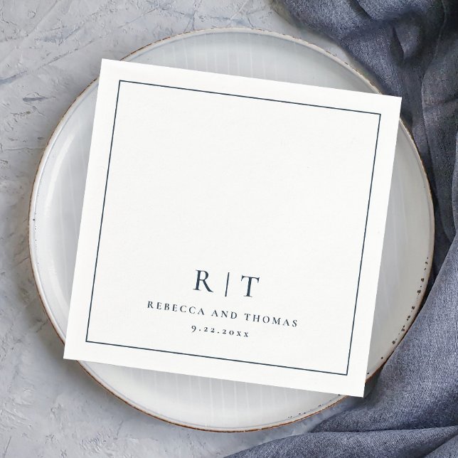 Moderne Monogramm-Minimalistische Hochzeit Serviette (Elegant Navy Blue and White Wedding Monogram Napkins.)