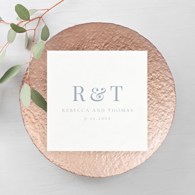 Moderne Monogramm-Minimalistische Hochzeit Serviette (Simple Wedding Monogram Dusty Blue Couples Napkins.)