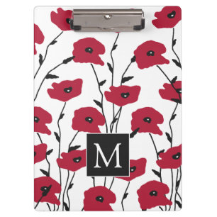 Moderne Monogramm-Mohnblumen-Muster Klemmbrett