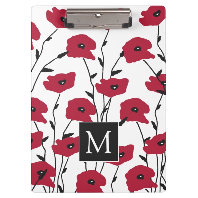 Moderne Monogramm-Mohnblumen-Muster Klemmbrett (Vorderseite)