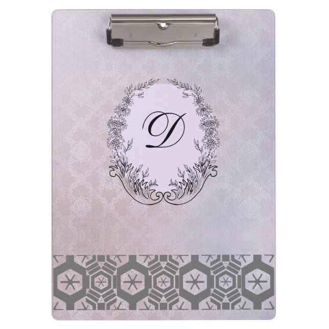 Moderne Monogramm-Muster Vintage-Winterblumen Klemmbrett (Vorderseite)