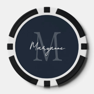 Moderne Monogramm Name Blau Pokerchips