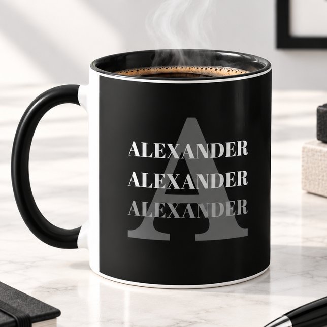 Moderne Monogramm Name Grau Schwarz Tasse (Von Creator hochgeladen)