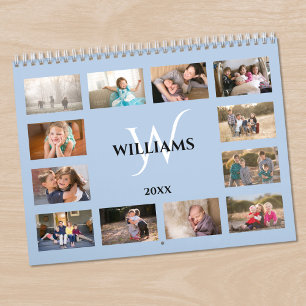 Moderne Monogramm-Name Lichtblau Benutzerdefiniert Kalender