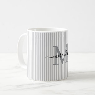 Moderne Monogramm-Name mit grauer Streifenoptik Kaffeetasse