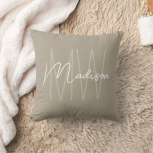 Moderne Monogramm-Name-Schrift Beige Kissen